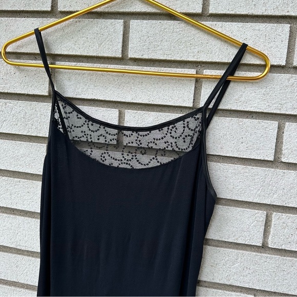 Vintage Roberta Y2K Black Slinky Jersey Maxi Slip Dress Lace Inset Large - Picture 5 of 9